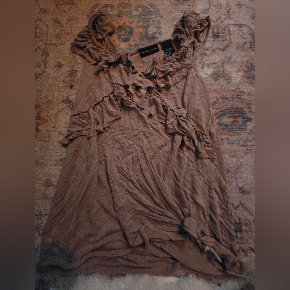 Ruffled Brown Sleeveless Top